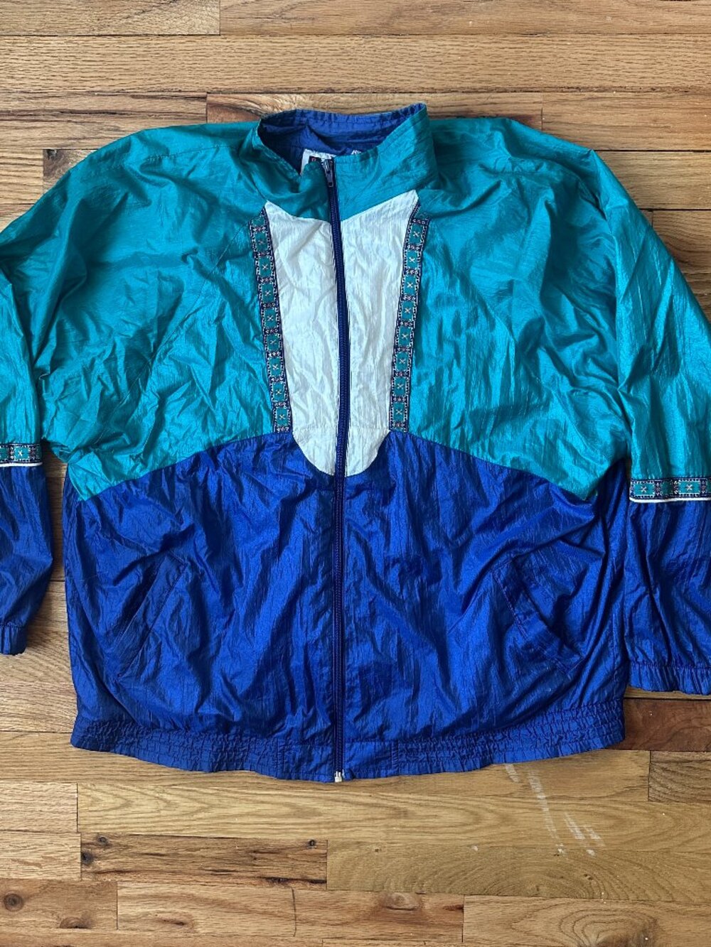 Vintage Bold Spirit Windbreaker Jacket XL 90s Colorblock Festival Retro Nylon